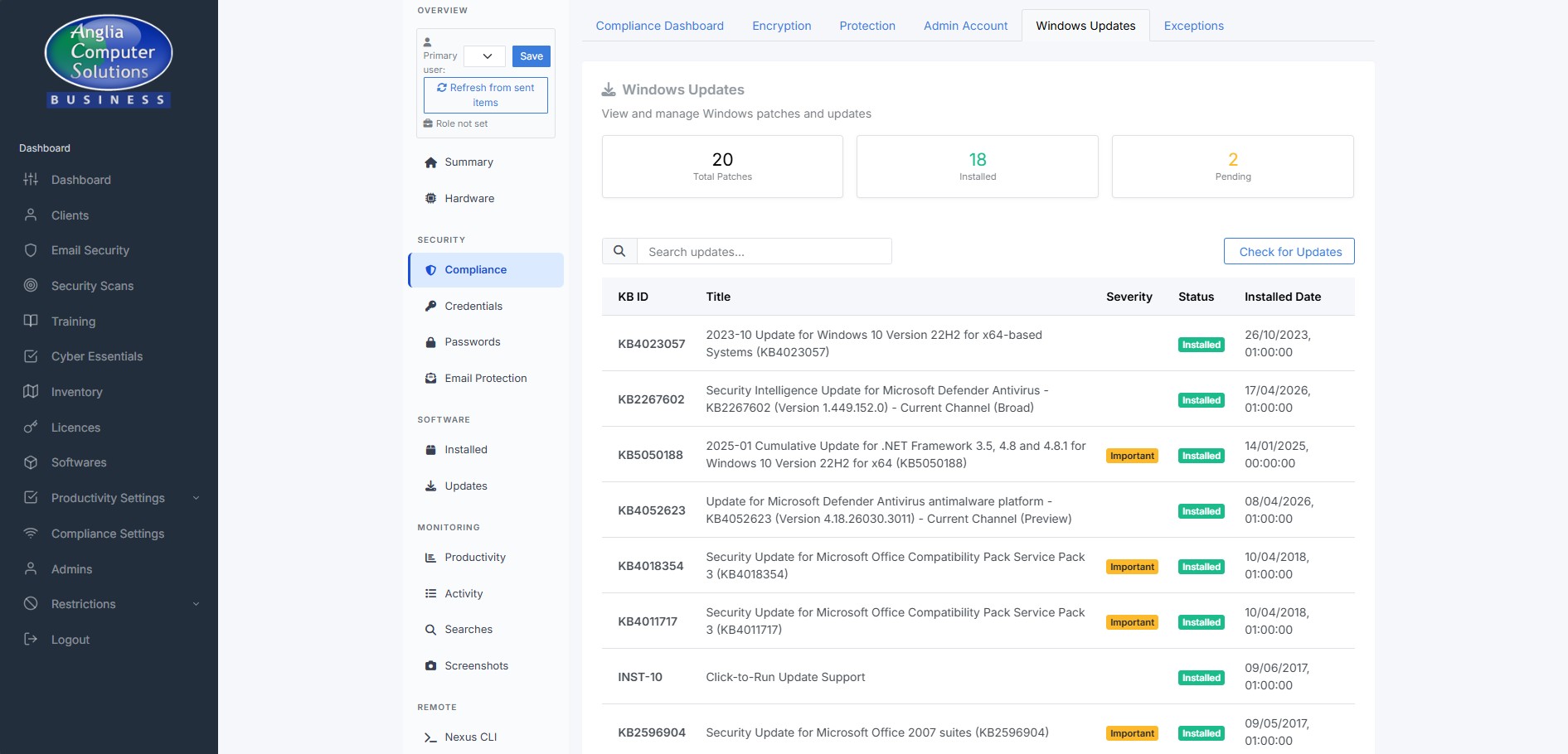 Per-machine view with pending updates