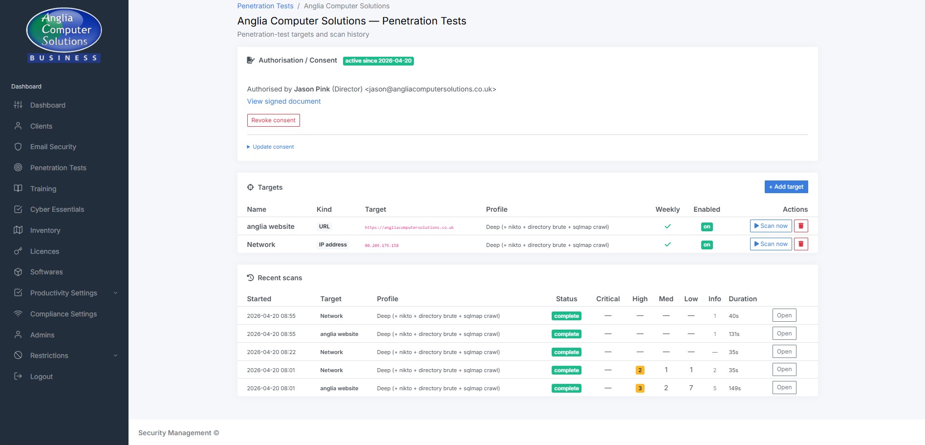 Security scans & pentest findings